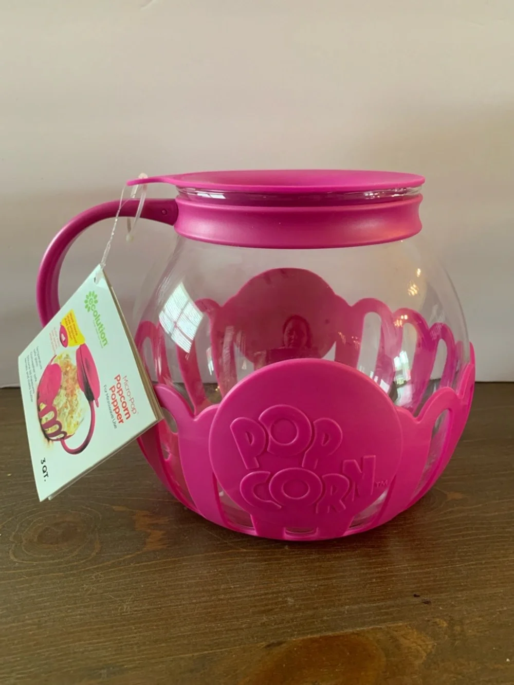 Ecolution Original Microwave Micro-Pop Popcorn Popper Borosilicate Glass Pink